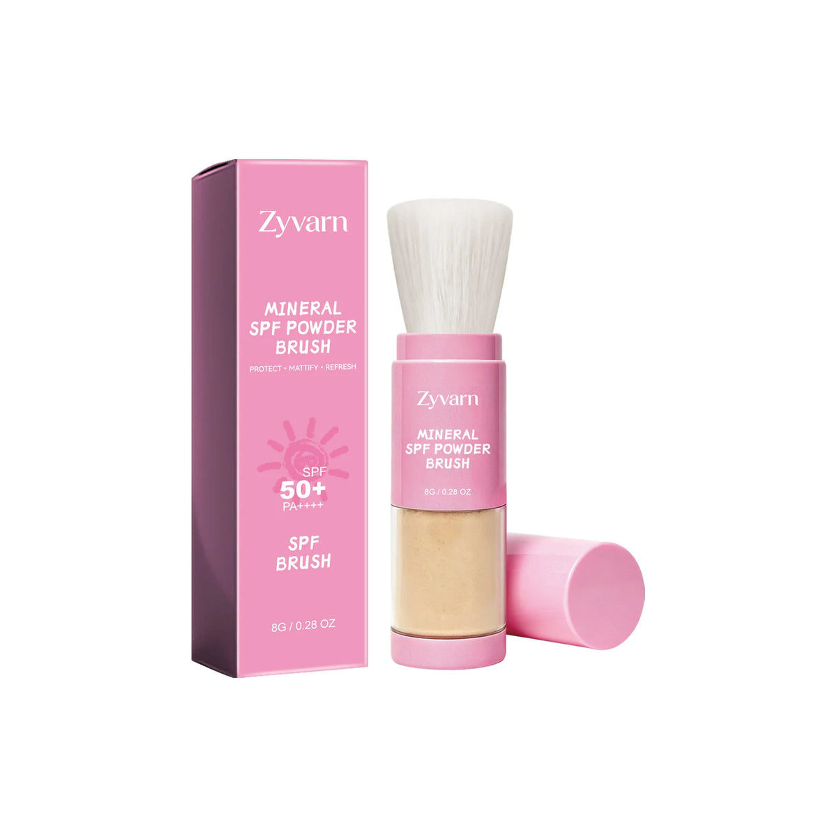 Zyvarn SPF50+ Mineral Sunscreen Powder Brush – Matte Finish Mineral Sunscreen Powder Qst