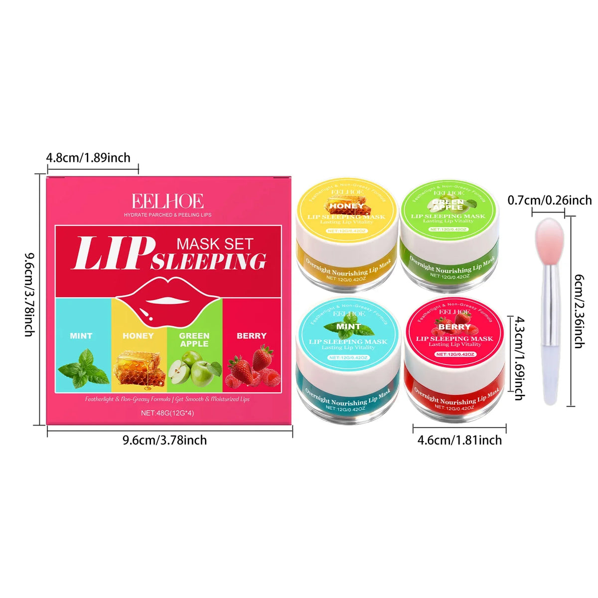 Qme Lip Sleeping Mask – Moisturizing, Non-Sticky, 4 Flavors Lip Sleeping Mask Qme 1set boxed