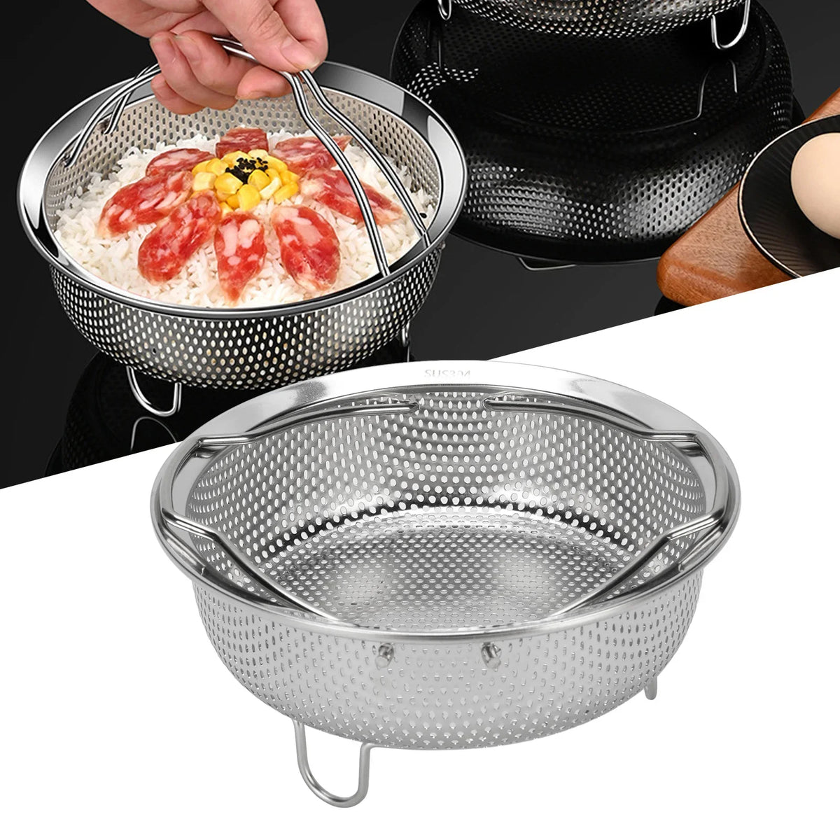 304 Stainless Steel Foldable Steam Basket & Steaming Rack Steaming Basket Qme