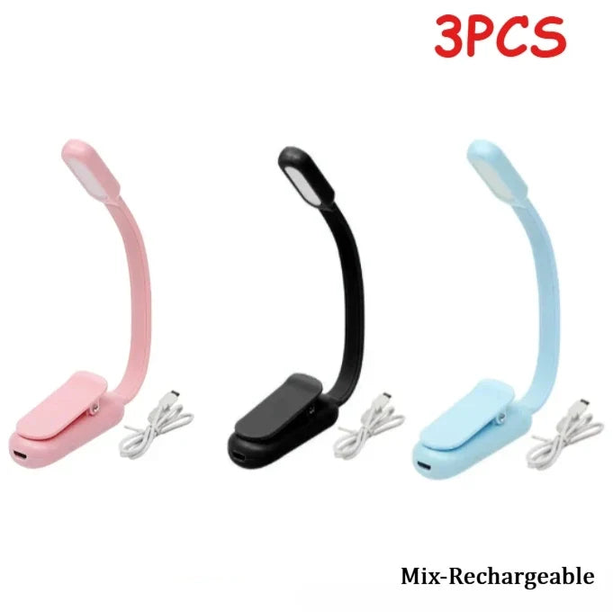 USB Rechargeable Clip-On LED Reading Light | 3 Color Modes Clip-On Book Light Qme Mix Charge 3PCS