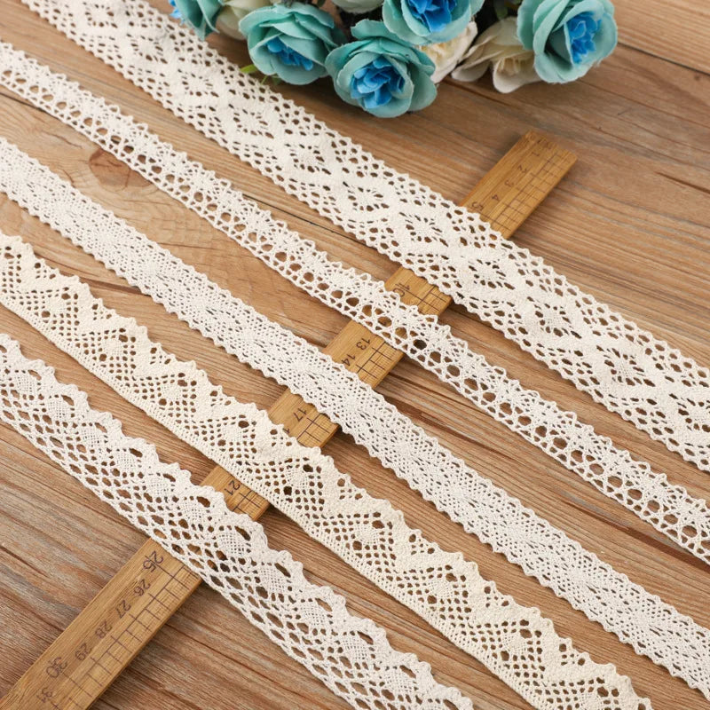 5M White Cotton Embroidered Lace Ribbon Fabric Trim for DIY Lace Ribbon Trim Qme
