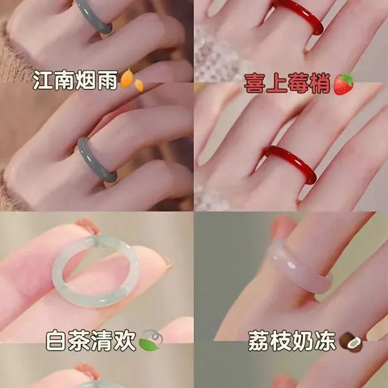 Chinese Style Natural Glass Ring – Ancient Texture Couple Ring Fashion Glass Ring Qme