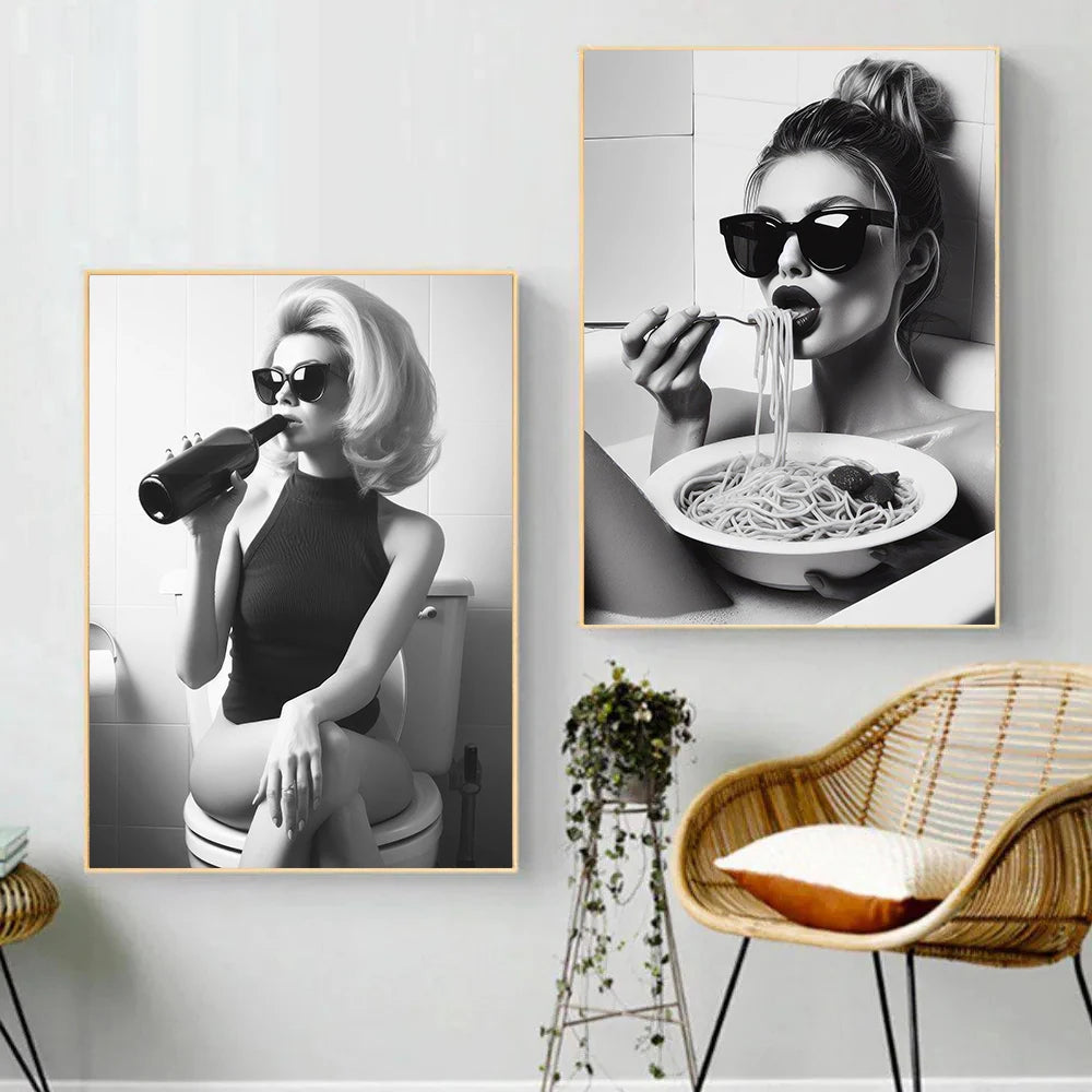 Modern Black & White Women Fashion Canvas Wall Art Print Canvas Wall Art Qst