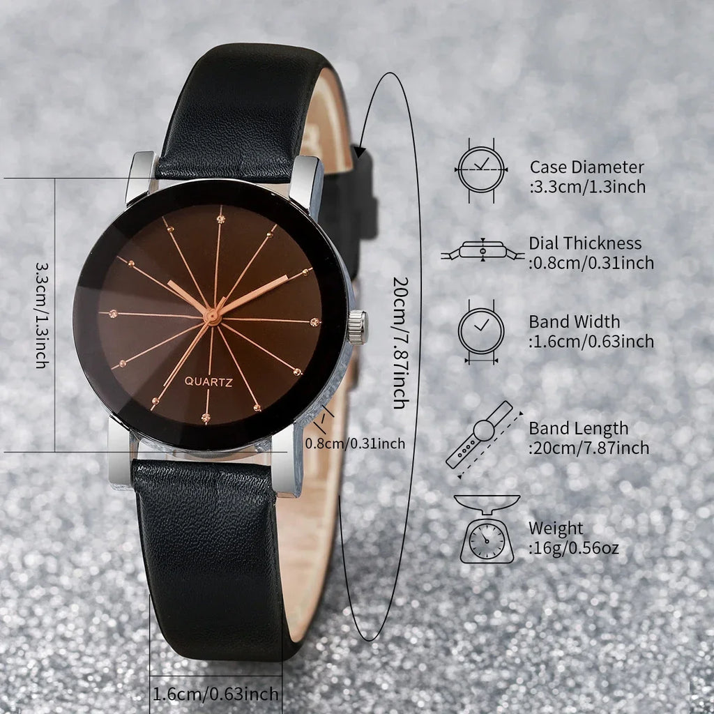 Women's Crystal Quartz Watch Leather Strap Casual Wristwatch Women's Quartz Watch Qme
