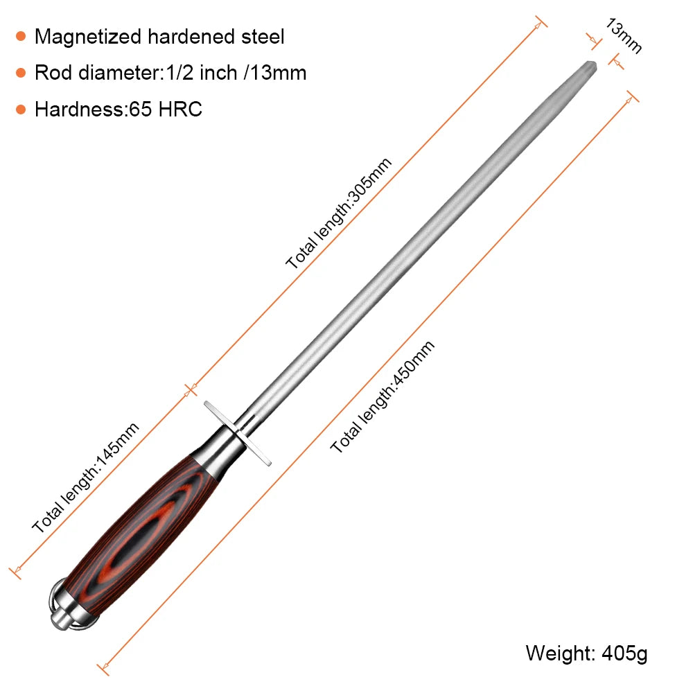 XITUO 12-Inch Diamond Knife Sharpening Rod – Wood Handle Knife Sharpening Rod Qst