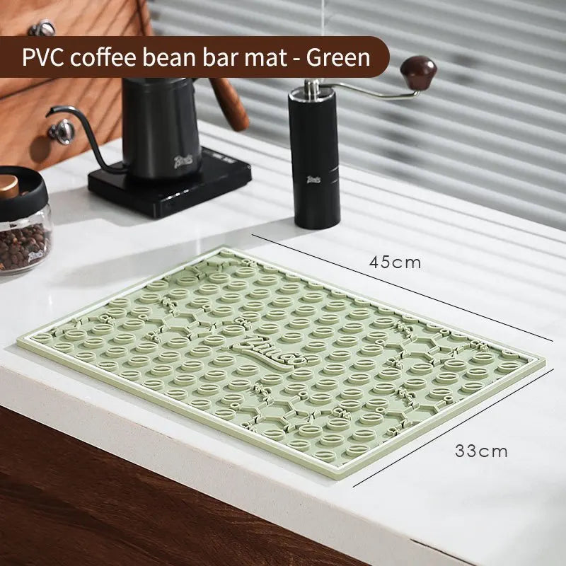 Bincoo PVC Coffee Bar Mat – Tamping & Non-Slip Drip Pad Coffee Bar Mat Qst Green