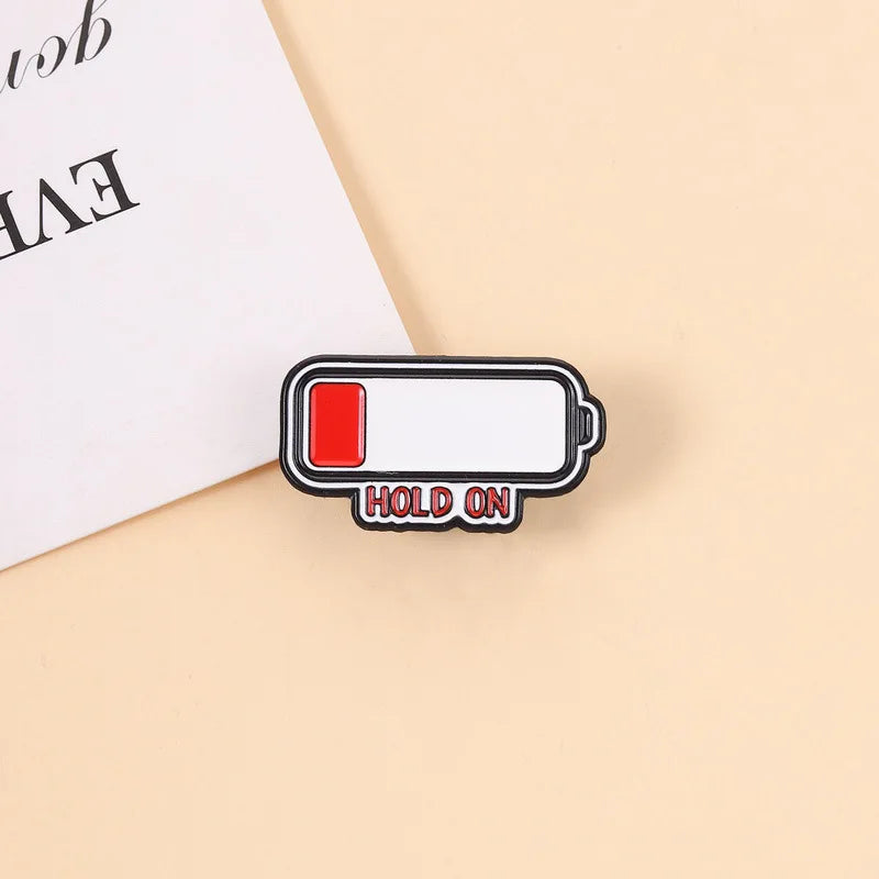 Low Battery Enamel Pin – Cute Minimalist Cartoon Lapel Badge Enamel Lapel Pin Qme