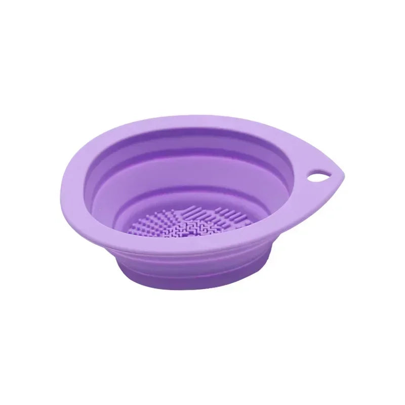 Silicone Makeup Brush Cleaner Scrubber Mat & Washing Bowl Makeup Brush Cleaner Qme Deep Purple