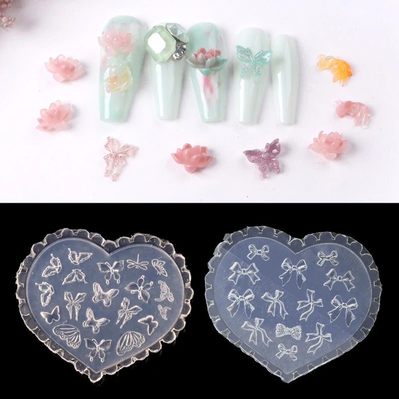 3D Silicone Nail Art Mold – Heart Butterfly Bow Flower Silicone Nail Mold Qst