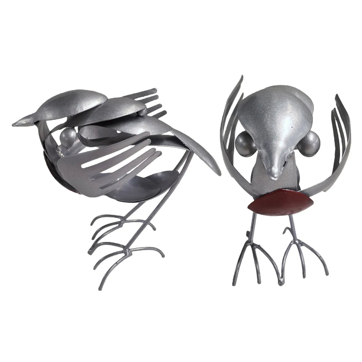Handmade Robin Bird Statue – Recycled Fork & Spoon Rustic Figurine Bird Garden Statue Qme