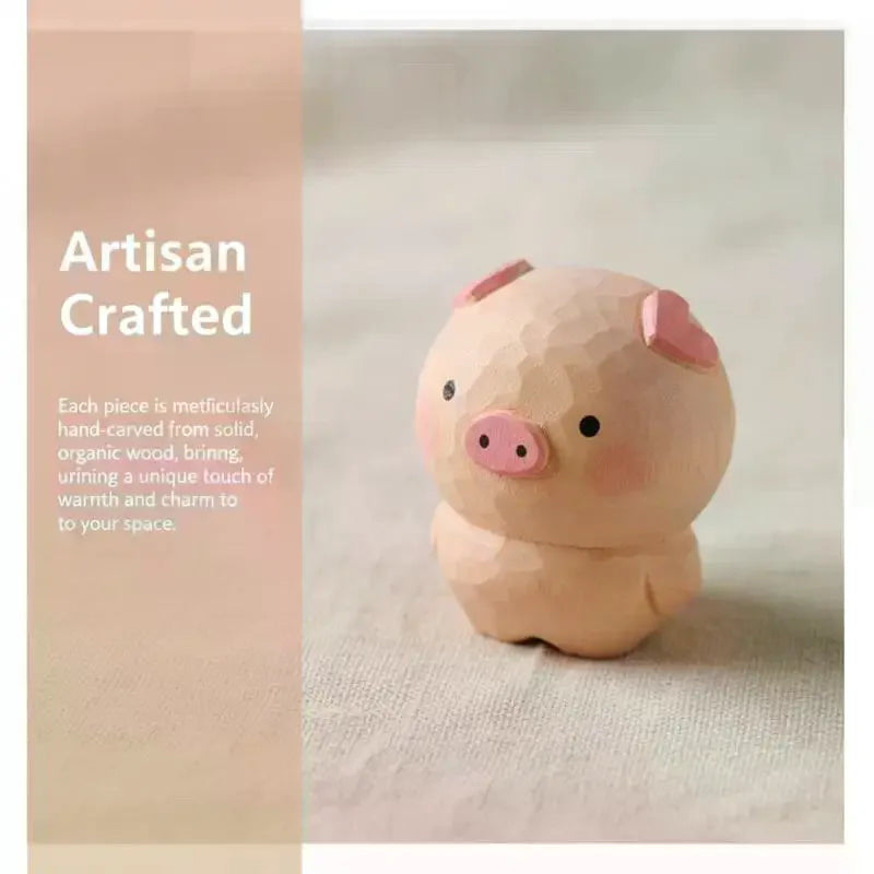 Handmade Wooden Pig Figurine Fu Character Decorative Statue Decorative Figurine Qme