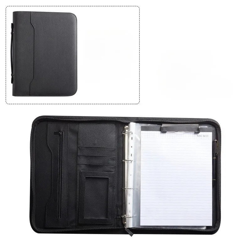 PU Leather Zipper Binder Laptop Sleeve Portfolio Organizer Portfolio Organizer Qme