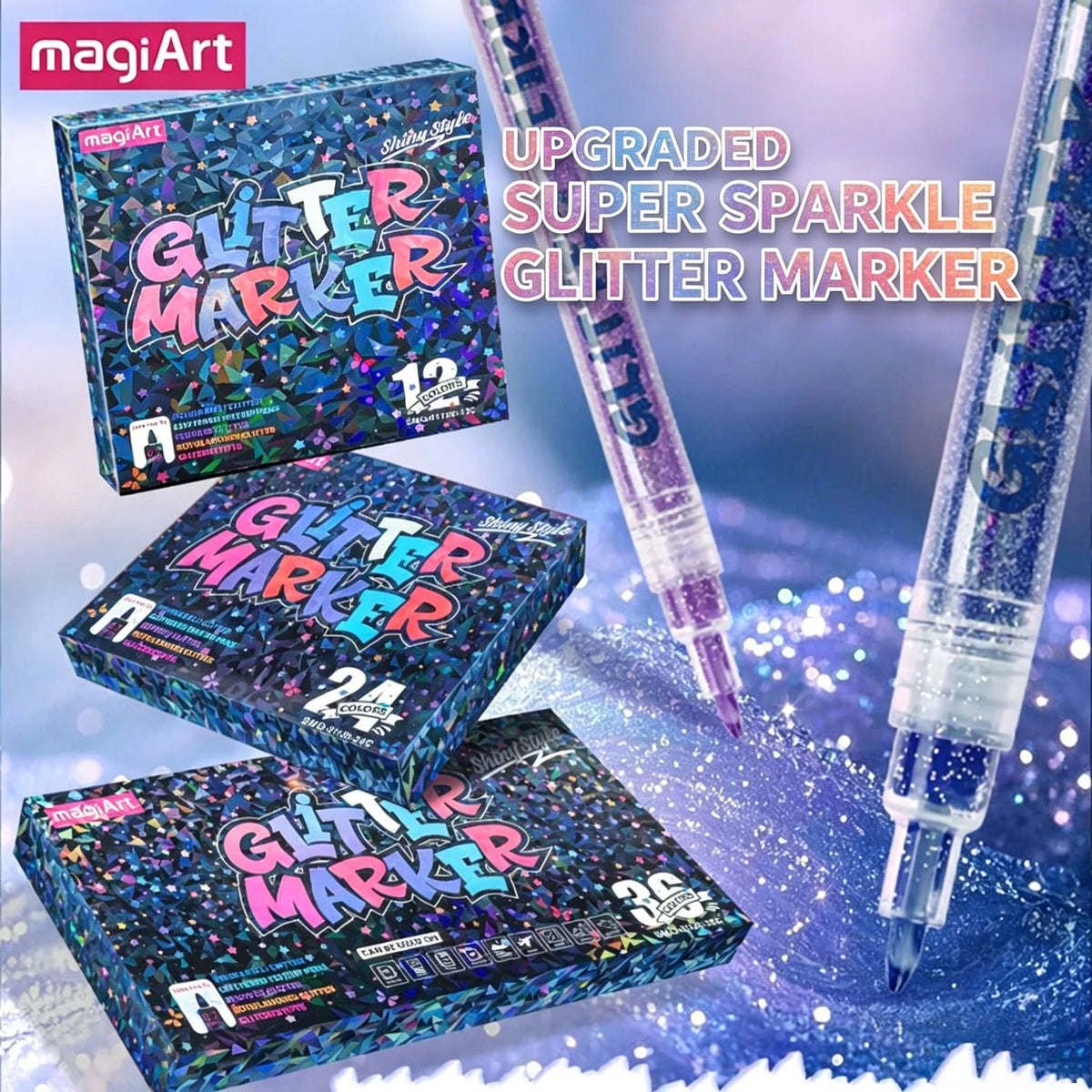 Glitter Acrylic Markers 12–36 Colors | Doodling & Card Making Glitter Art Markers Qme