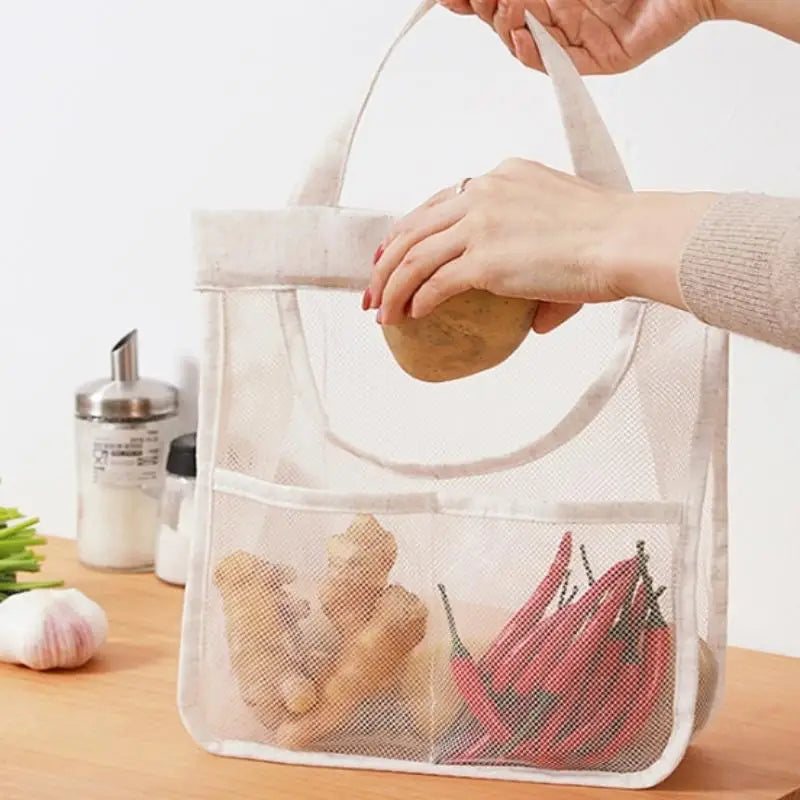 Hanging Mesh Storage Bag – Breathable Kitchen Produce Bag Mesh Storage Bag Qme
