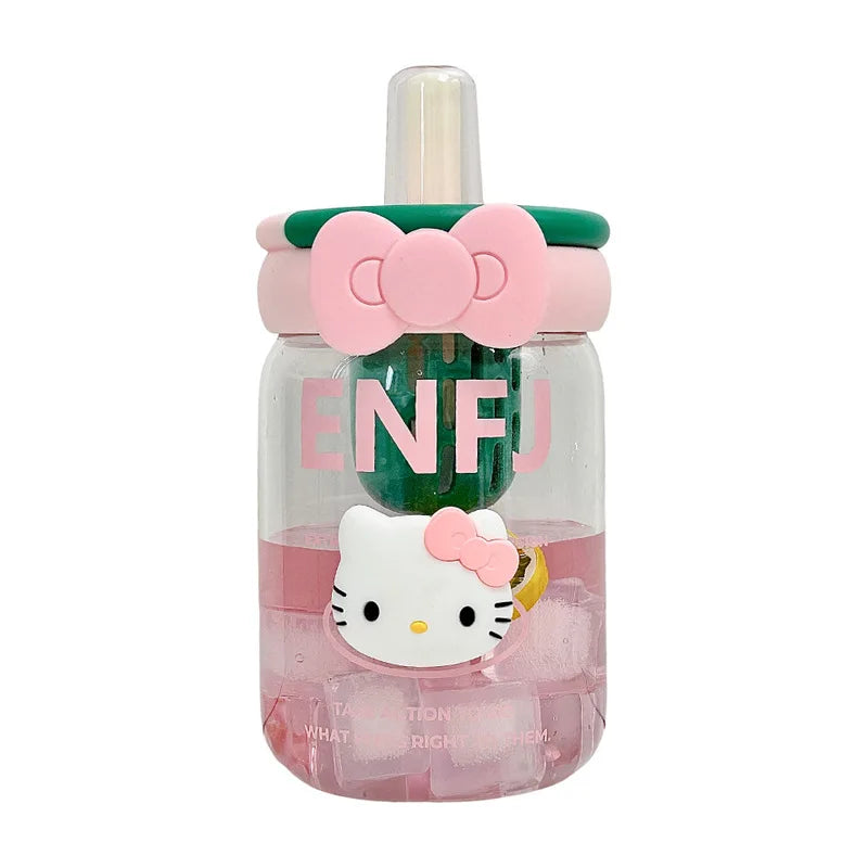 Hello Kitty Glass Cup with Straw & Tea Separator | Cute Office Cup Glass Tea Cup Qme
