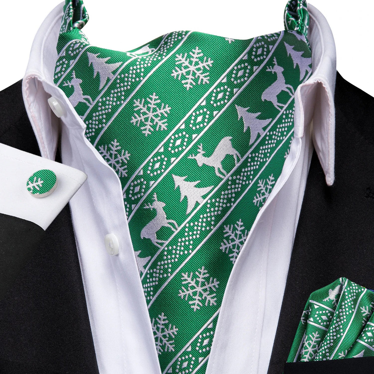 Men's Luxury Floral Ascot Cravat Set – Cufflinks & Handkerchief Ascot Cravat Set Qme LDAS1110