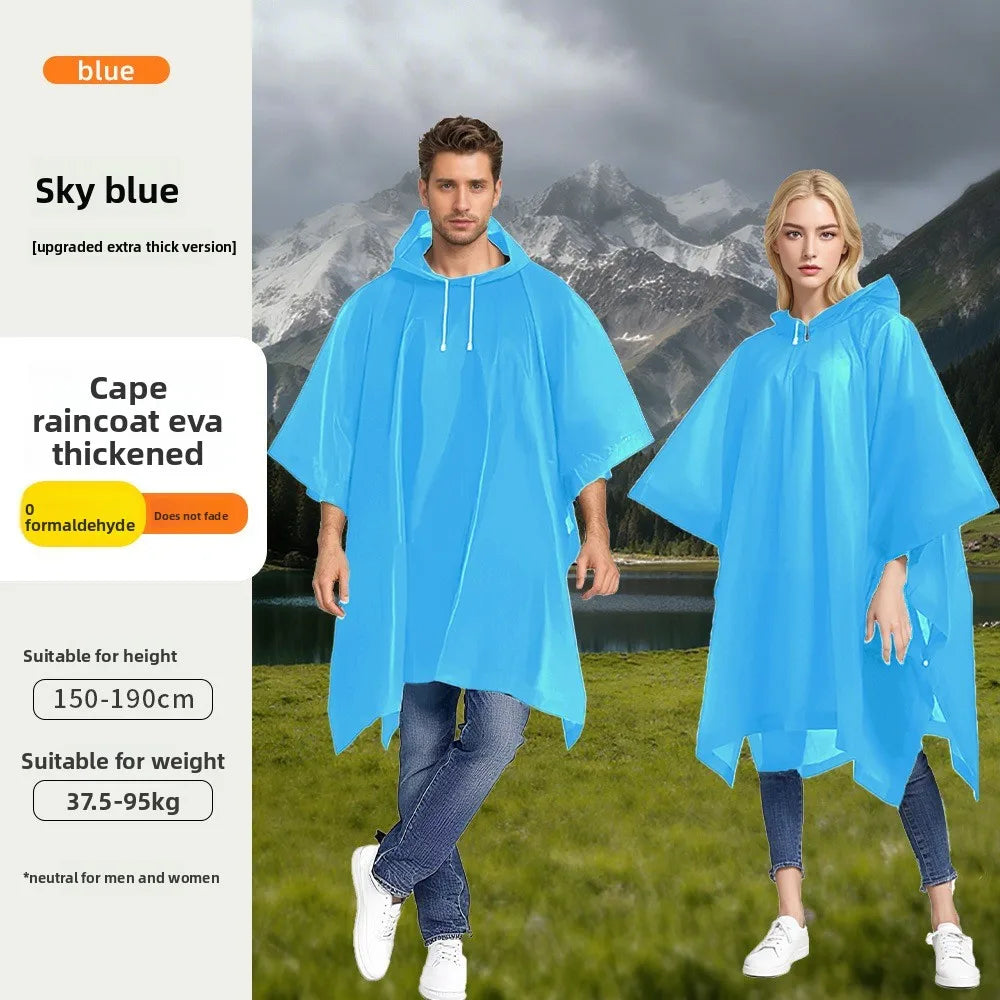 Waterproof Hooded EVA Rain Jacket – Unisex Poncho Raincoat Waterproof Rain Jacket Qst Blue One Size