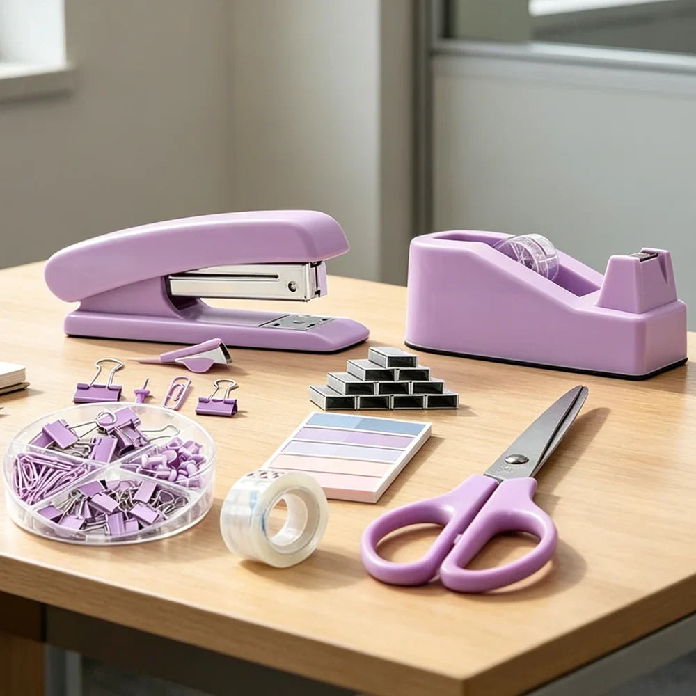 7-Piece Office Organizer Set – Stapler, Staple Remover & Clips Office Supply Kit Qme