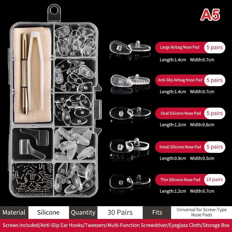 Silicone Air Chamber Eyeglass Nose Pads with Screwdriver Kit Eyeglass Nose Pads Qst A5