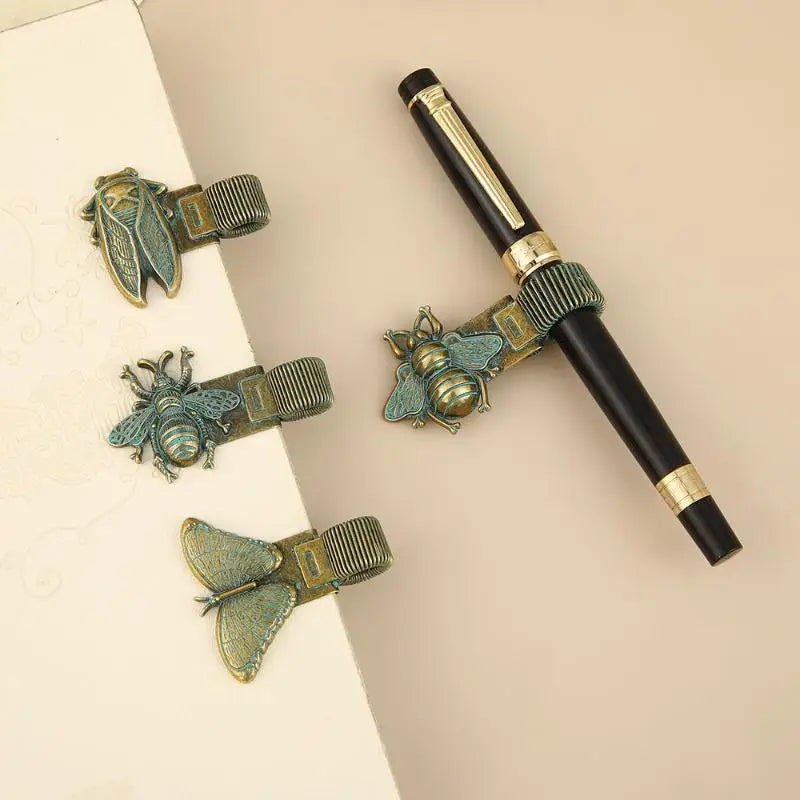Vintage Insect Metal Pen Clip Spring Loaded Notebook Holder Metal Pen Clip Qme