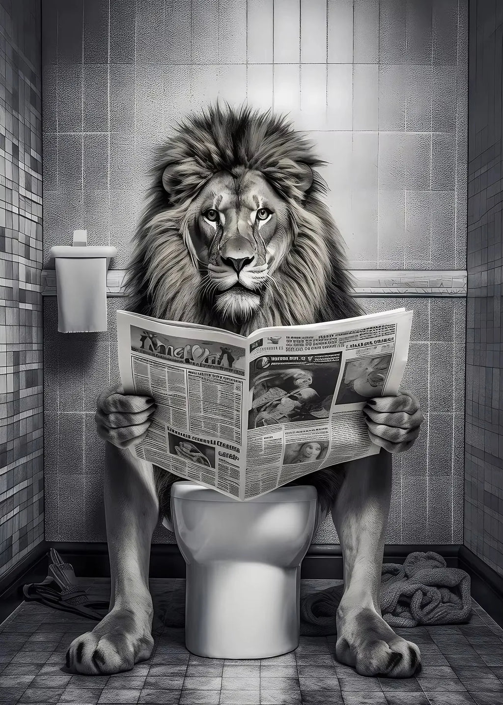 Funny Animal Toilet Canvas Wall Art – Bathroom Humor Poster Canvas Wall Art Qst Light Grey 50x70cm Unframed