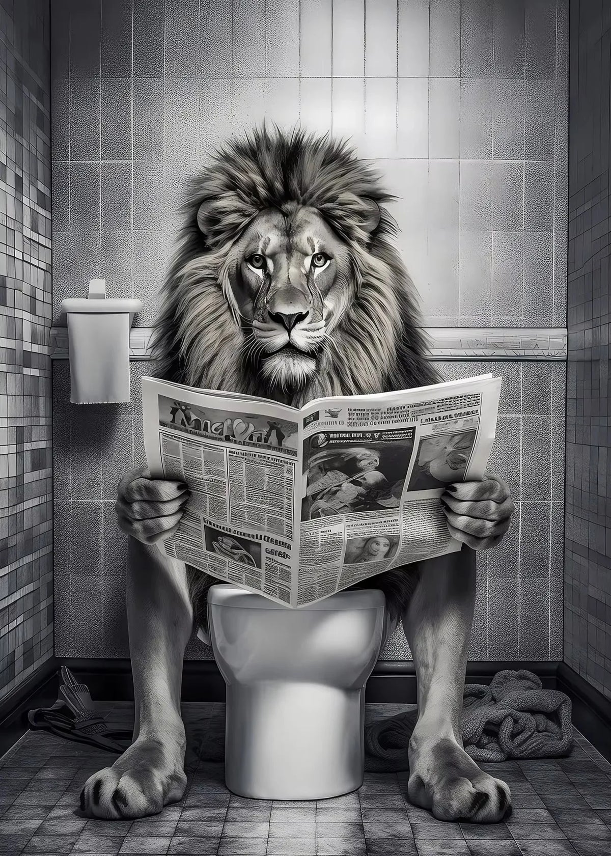 Funny Animal Toilet Canvas Wall Art – Bathroom Humor Poster Canvas Wall Art Qst Light Grey 50x70cm Unframed