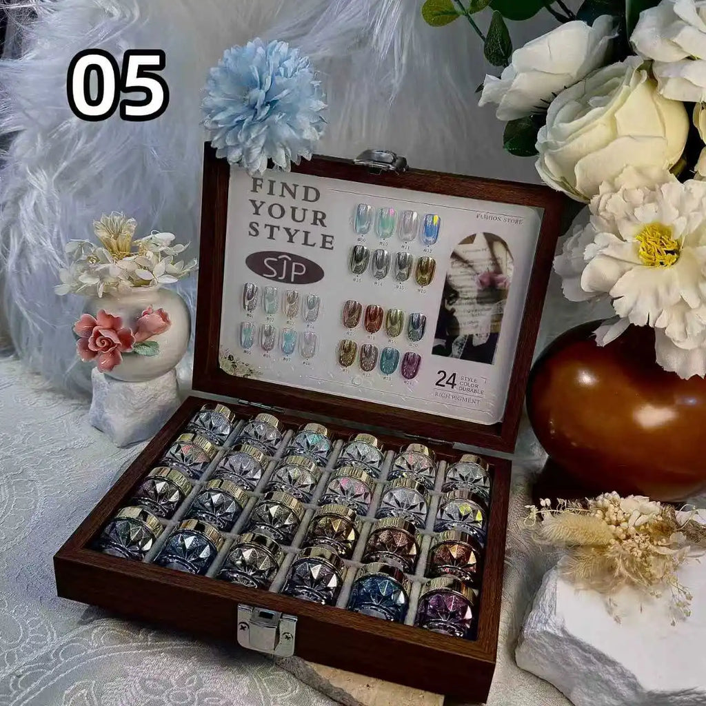 Aurora Chrome Nail Powder Set 24 Colors with Mirror Storage Box Chrome Nail Powder Set Qme
