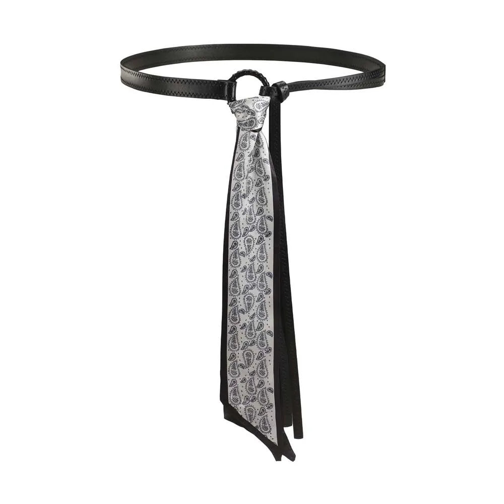Ethnic Cashew Print Adjustable PU Retro Jacquard Waist Belt Printed Waist Belt Qme Black