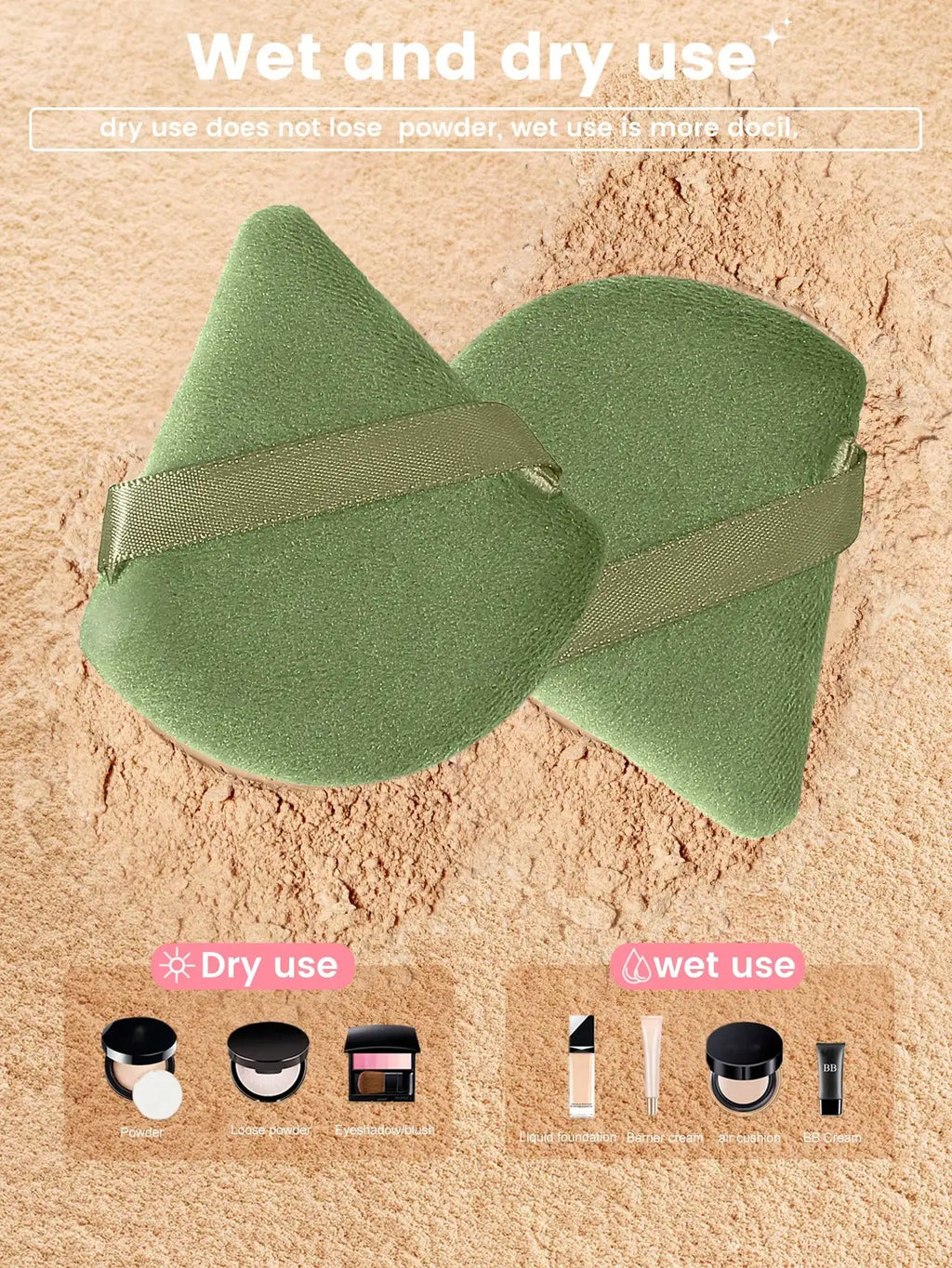 Triangle Sponge Puff Set – Loose Powder Setting & Blending Makeup Sponge Puff Qme