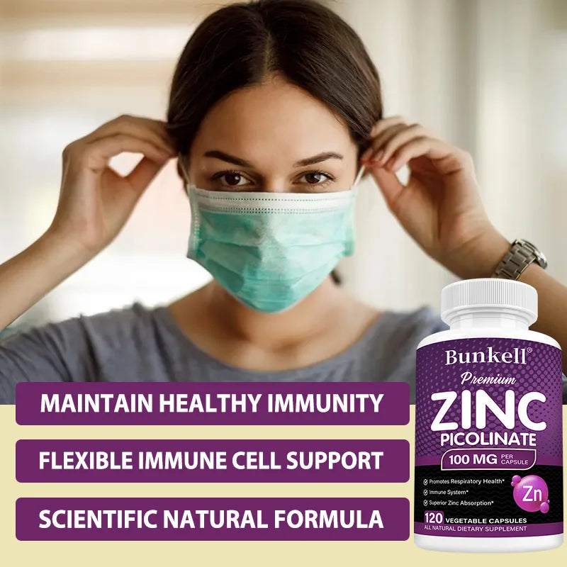 Zinc Picolinate 100mg Capsules – Vegan, 120 Count | Bunkell Mineral Supplement Qst