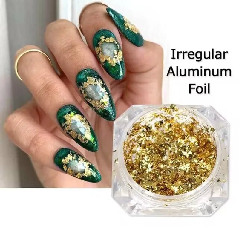Gold Foil Flakes for Nail Art, DIY Crafts & Epoxy Resin Craft Foil Flakes Qme