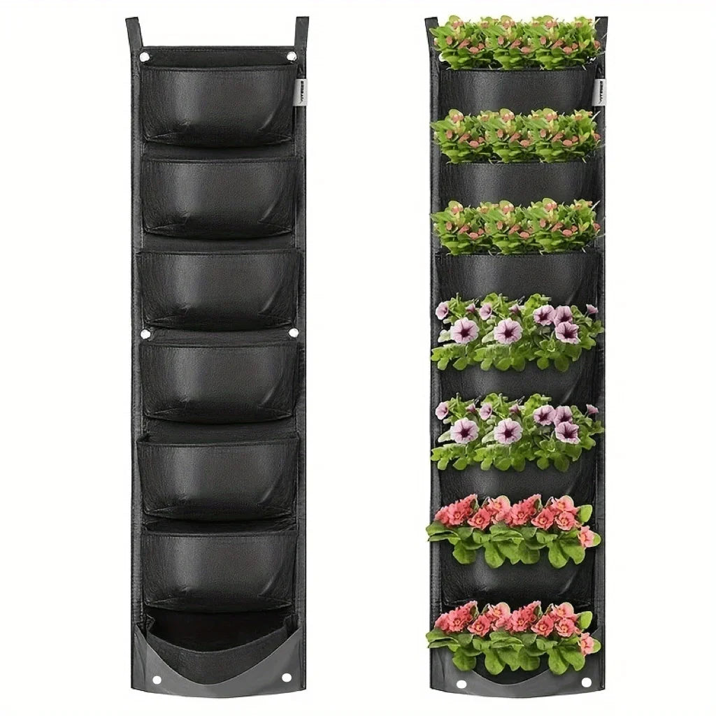 7-Pocket Vertical Wall Planter – Hanging Herb & Flower Pots Vertical Wall Planter Qme Black