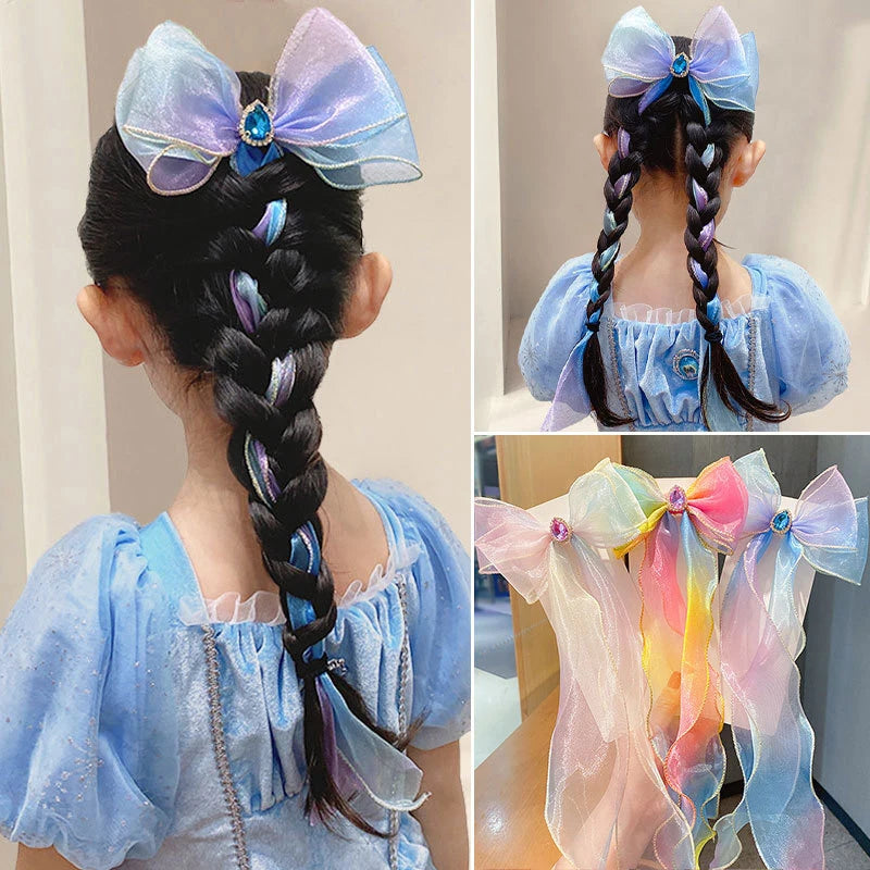 Girls Mesh Bow Hair Clip – Pearl Tassel & Crystal Headwear Hair Clip Qst