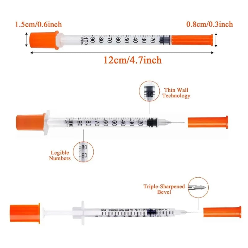 Disposable Insulin Syringes 0.5ml 1ml – 100 Pack, Animal & Lab Veterinary Syringes Qst