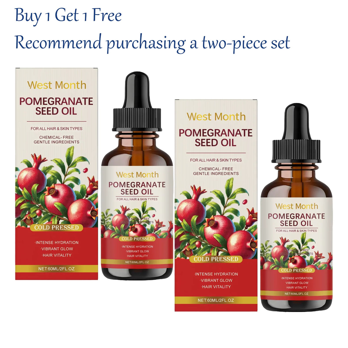WEST MONTH 60ml Pomegranate Seed Oil – Hydrating Skin Care Body & Face Oil Qst 60mlx2