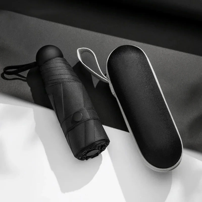 Ultralight Capsule Umbrella – UV Protection Mini 5-Fold Compact Travel Umbrella Qst Xingyao Black 6K Iron