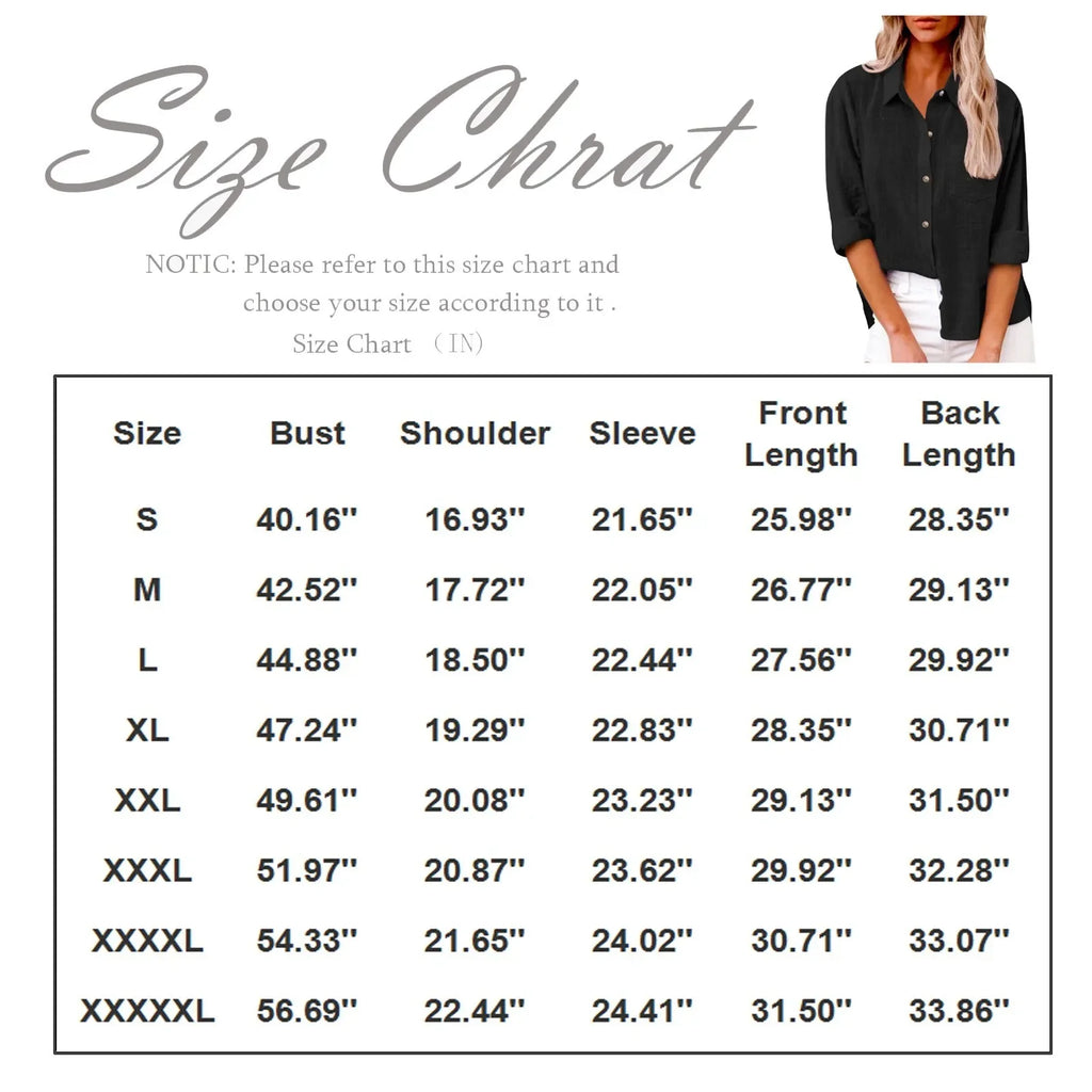 Women's Long Sleeve Turn-Down Collar Retro Linen Shirt Women's Long Sleeve Shirt Qme