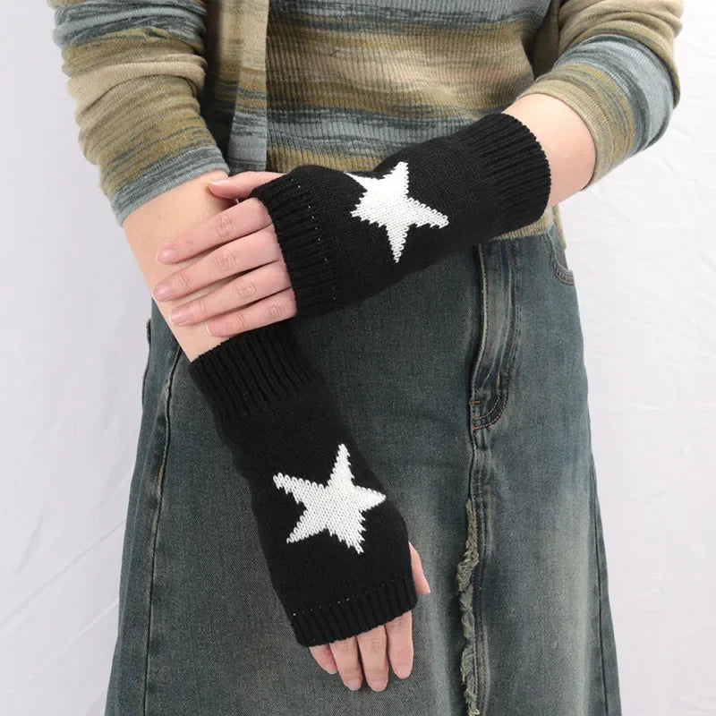 Women's Knitted Fingerless Gloves – Warm Soft Winter Half-Finger Mittens Fingerless Knit Gloves Qme