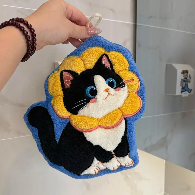 Kawaii Cat Hanging Hand Towel | Absorbent Kitchen & Bath Cloth Hanging Hand Towel Qme