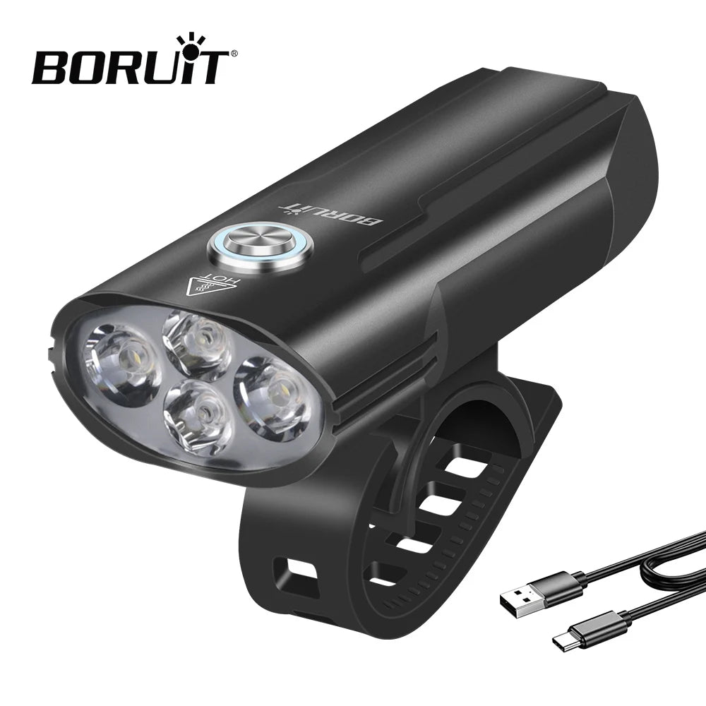 BORUiT LED Bike Light IP67 Waterproof USB-C Rechargeable 1190lm Bicycle Headlight Qst