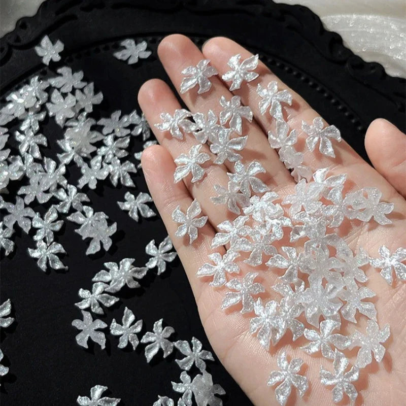 3D Resin Flower Nail Charms – White 5 Petal Flat Back | Qme Nail Art Charms Qme white 50pcs