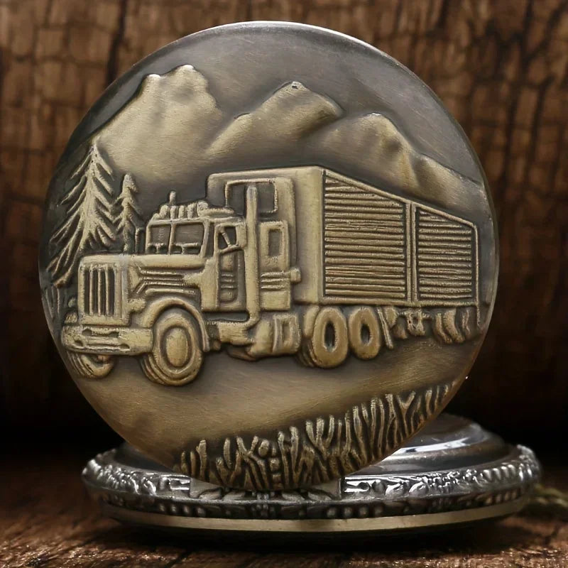 Bronze Truck Vintage Quartz Pocket Watch Necklace Pocket Watch Necklace Qme
