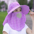 Wide Brim Foldable Sun Hat with Face Mask – UV Protection Wide Brim Sun Hat Qst 2 Purple
