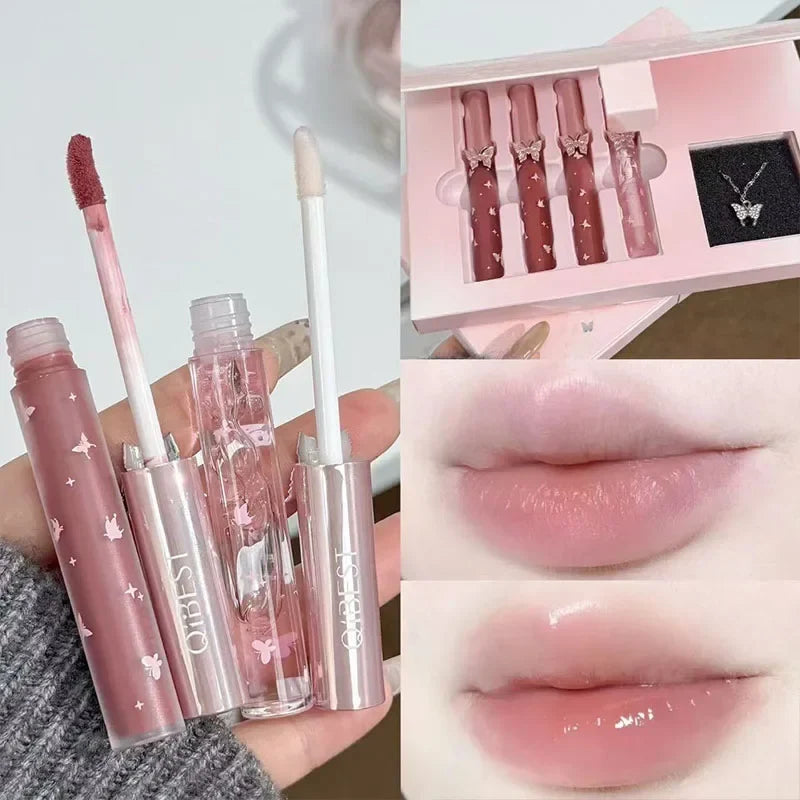 QIBEST 4-Piece Lip Set: 3 Matte Lipsticks + Lip Balm Oil Lip Makeup Set Qme