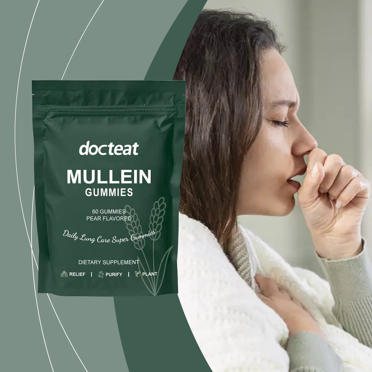 DOCTEAT Mullein Gummies – Plant-Based Respiratory Wellness Herbal Supplement Gummies Qst