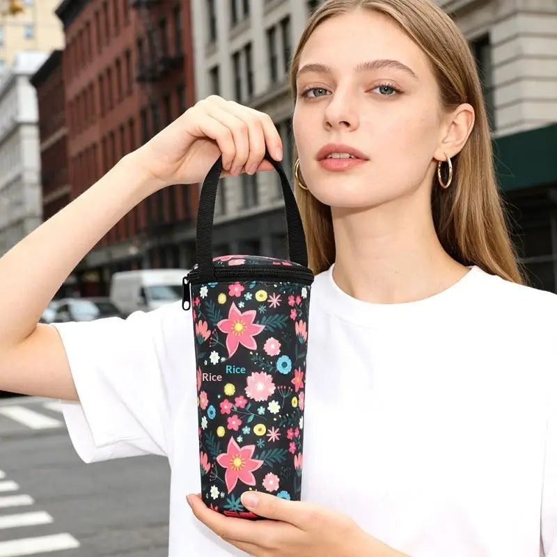 Insulated Handheld Water Bottle Bag – Cute Outdoor Cup Sleeve Insulated Bottle Bag Qme