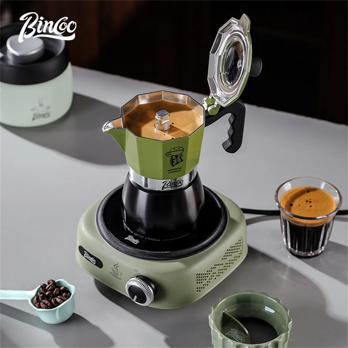 Bincoo Dual Valve Moka Pot – Stovetop Espresso Coffee Maker Stovetop Espresso Maker Qst
