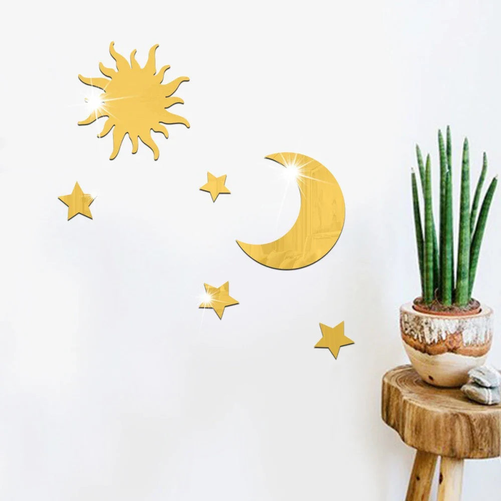 Star & Moon Acrylic Mirror Wall Stickers | DIY Home Decor Mirror Wall Stickers Qme