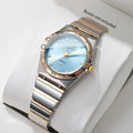Women's Two-Tone Rhinestone Quartz Watch – Blue Dial Fashion Quartz Watch Qme Blue No Box
