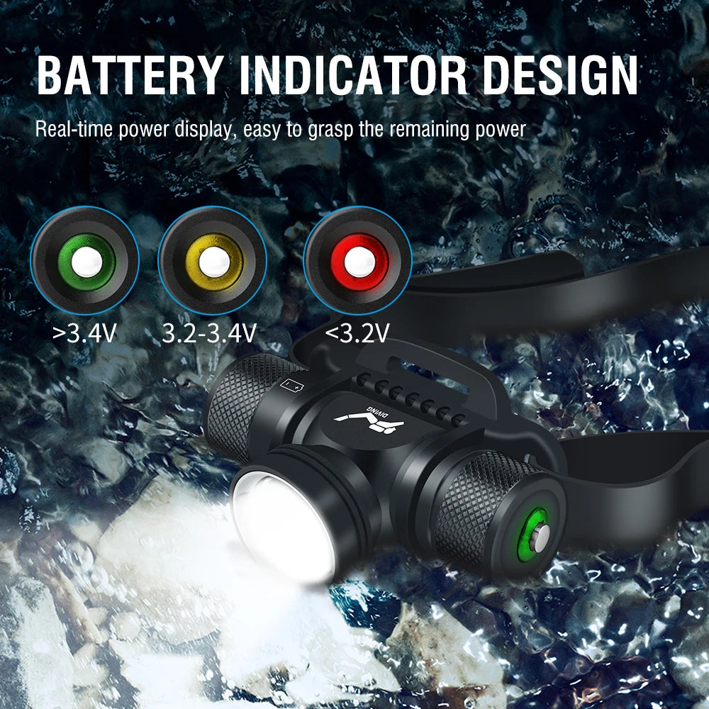 BORUiT HP900 800 Lumen IPX8 Diving Headlamp Waterproof Torch Waterproof Diving Headlamp Qst
